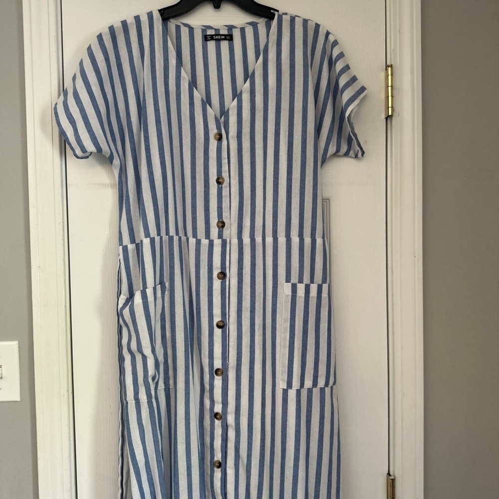 SHEIN Button Front Striped Dress Size L